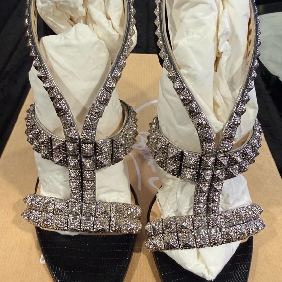 Christian Louboutin Black Heels with Glittering Straps - Picture 2 of 6